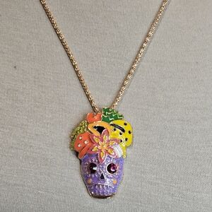 PURPLE SUGAR SKULL STATEMENT NECKLACE